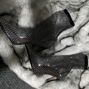 Diamante Detailed Fishnet Heel Ankle Sock Boots/B